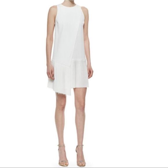 Derek Lamb 10 Crosby White Asymmetrical Pleated Hem Sleeveless Dress Women’s 2 S - Picture 1 of 12